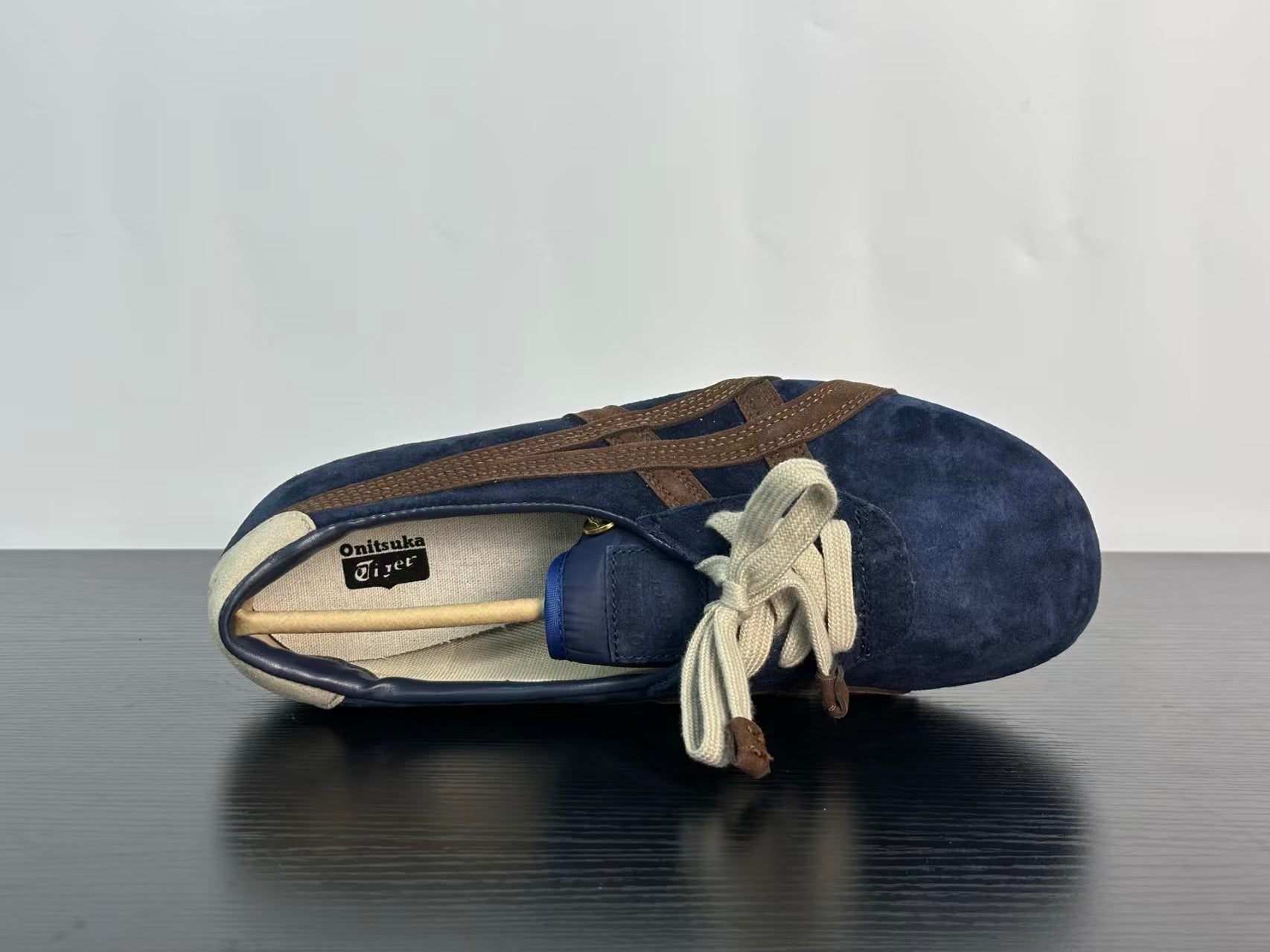 VERSACE × Onitsuka Tiger "Tai-Chi Sakura" Low-Top Sneakers | Navy & Brown | Leather & Suede | EU 36–41.5