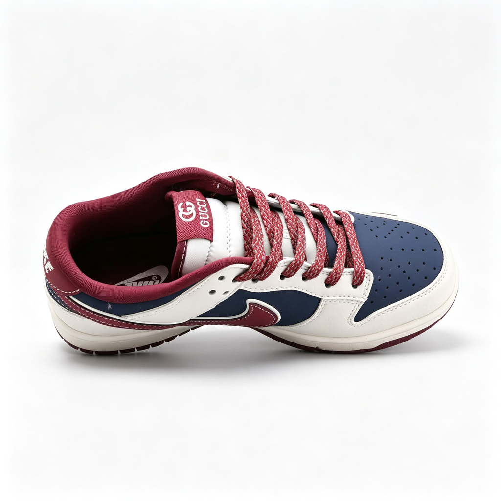 Nike Dunk Low Custom | Off-White Navy & Burgundy GG Print Low-Top Sneakers